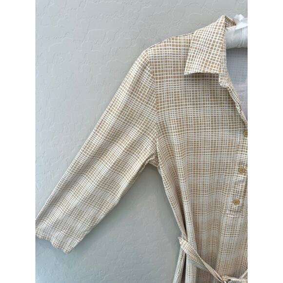 J.MCLAUGHLIN | Beige Grid Print Catalina Cloth Shirt Dress Belted | Size Small - Picture 3 of 7